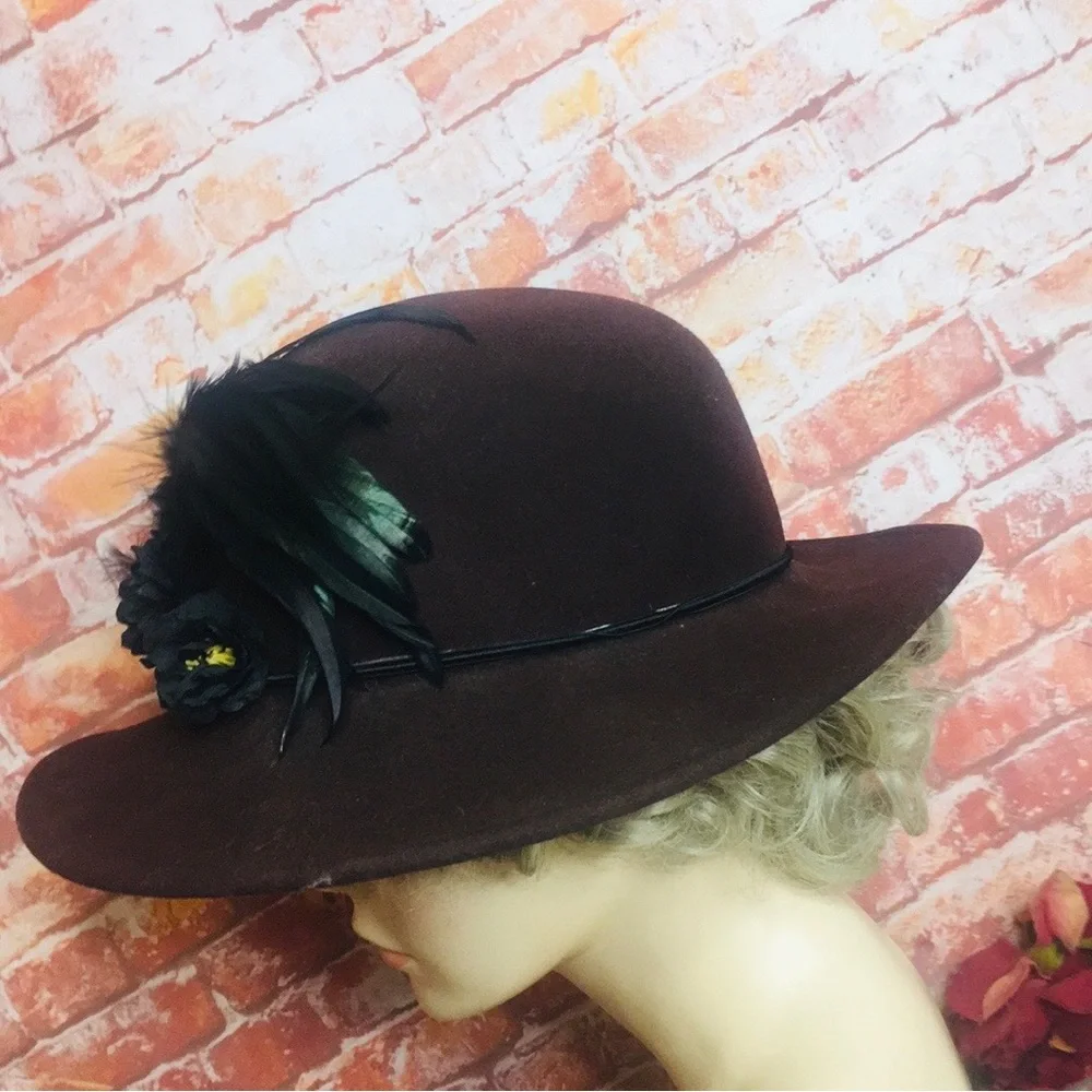 Vintage 90s Bonton Chocolate Brown Wool Felt Derby Hat